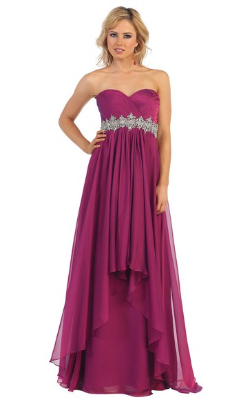 A-Line Sweetheart Empire Chiffon Backless Dress With Criss Cross And Waist Jewellery