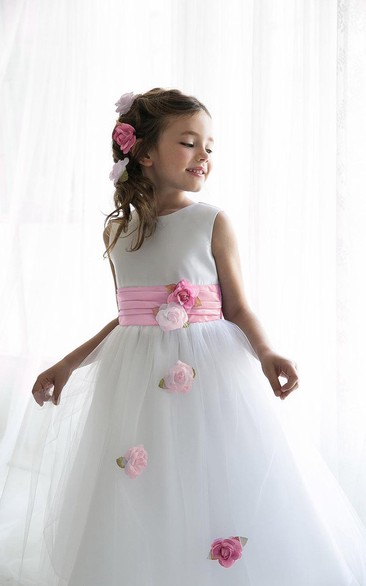 Tea-Length Split-Front Tulle&Sequins Flower Girl Dress