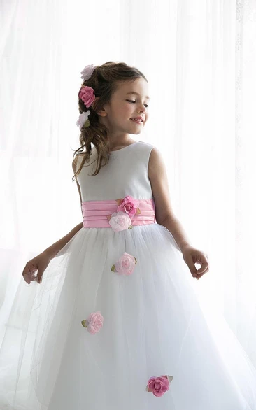 Tea-Length Split-Front Tulle&Sequins Flower Girl Dress
