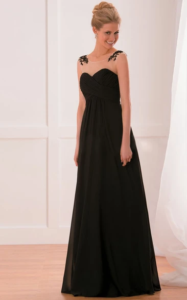 Cap-Sleeved A-Line Gown With Crisscrossed Ruches And Illusion Style