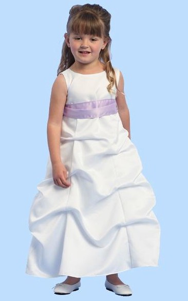 Ankle-Length Ruched Satin Flower Girl Dress