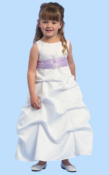 Ankle-Length Ruched Satin Flower Girl Dress
