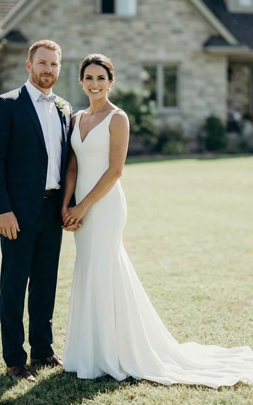 V-Neck Open Back Mermaid Gown with Buttons