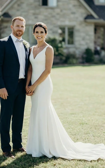 V-Neck Open Back Mermaid Gown with Buttons