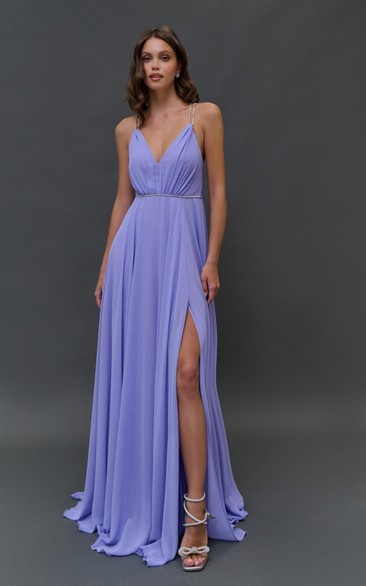 Casual Spaghetti V-neck Chiffon Front Split Dress