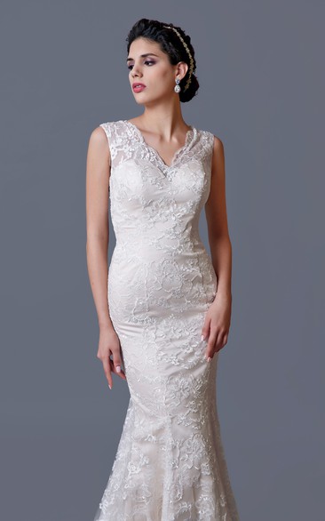Sleeveless Mermaid Lace Wedding Dress With Illusion Back
