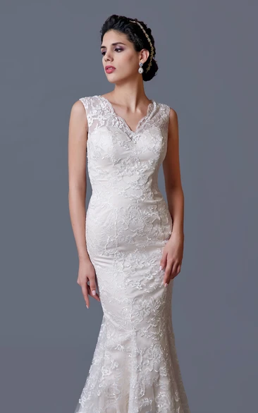 Sleeveless Mermaid Lace Wedding Dress With Illusion Back
