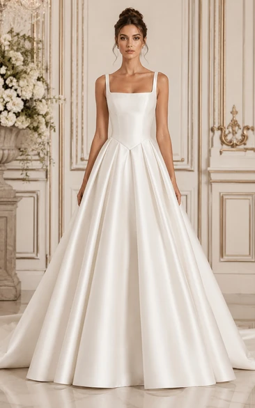 Square Neck Satin Ball Gown Vintage Wedding Dress