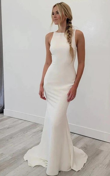 Simple Sheath Bateau-neck Sleeveless Low-v Back Wedding Dress