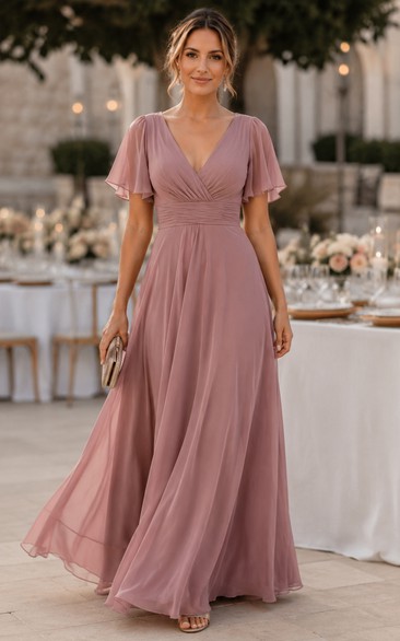 Vintage Mauve V-neck A-Line Bridesmaid Dress