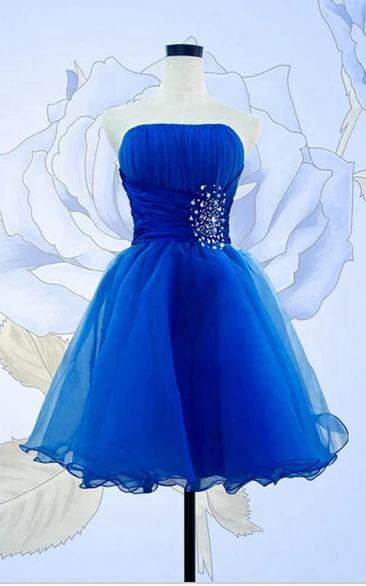 Strapless Beading Pleats Short Prom Dress