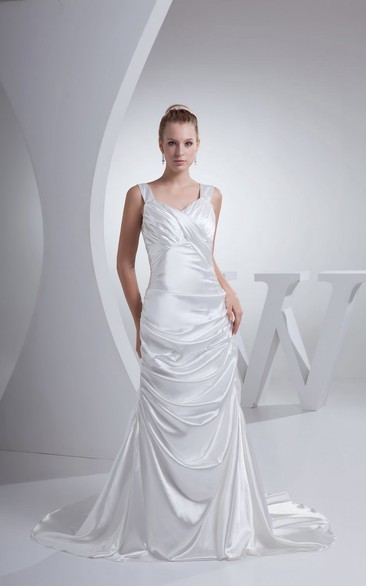 Glossy Ruched Pick-Up Dress With Halter and Chapel Train
