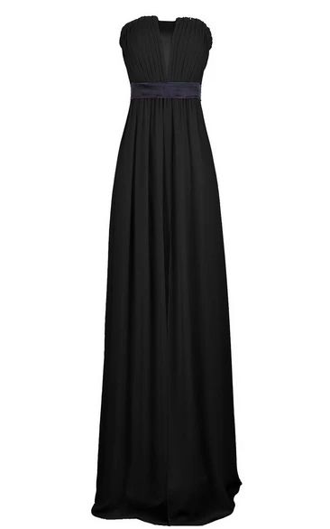 Strapless Pleated Long Wedding Dress With Chiffon Belt