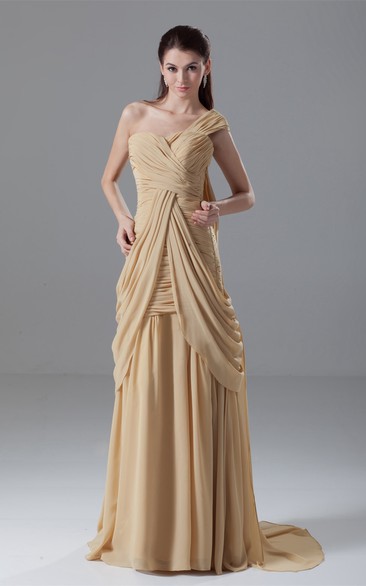 One-Shoulder Floor-Length Criss-Cross Gown With Draping
