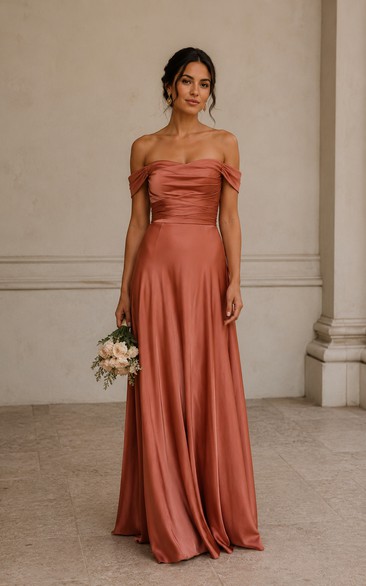 Papaya Off-the-Shoulder Charmeuse Sheath Dress