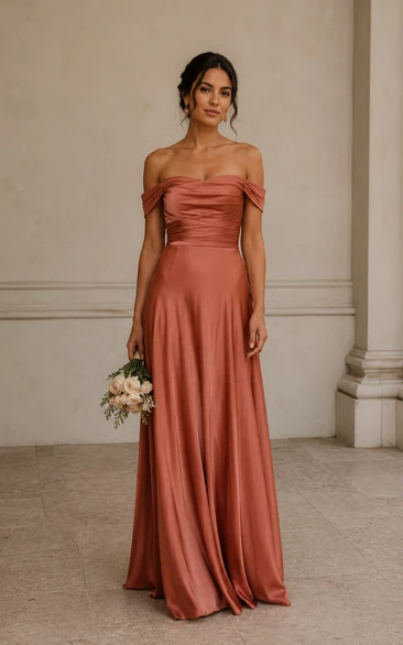 Papaya Off-the-Shoulder Charmeuse Sheath Dress