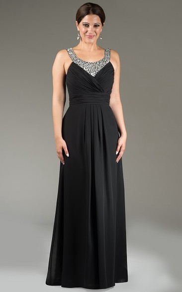 Scoop Neck Sleeveless Chiffon Long Bridesmaid Dress With Crystals