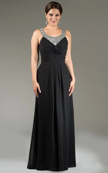Scoop Neck Sleeveless Chiffon Long Bridesmaid Dress With Crystals
