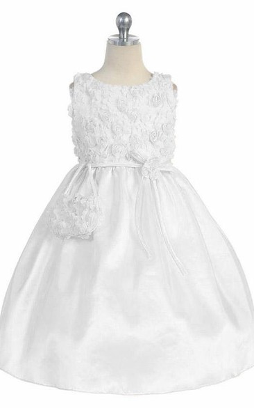 Knee-Length Embroideried Bowed Tulle&Taffeta Flower Girl Dress With Split