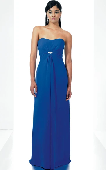 Strapless Ruched Chiffon Bridesmaid Dress With Broach And Draping