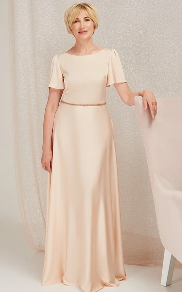 Modest A Line Satin Bateau Floor-length Mother of the Bride Dress with Beading