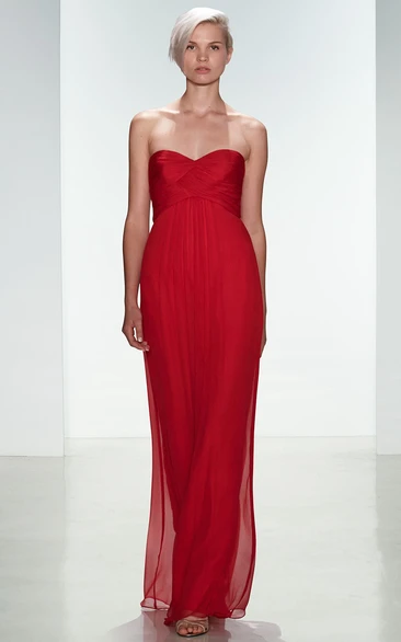 Sheath Sweetheart Maxi Empire Sleeveless Criss-Cross Chiffon Bridesmaid Dress With Pleats