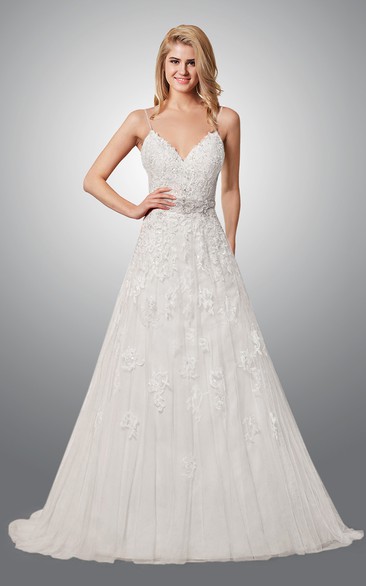 Quality Backless Lace Floor Length Wedding Dress 