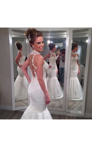 Charming Sleeveless Lace Wedding Dresses Mermaid Tulle Princess