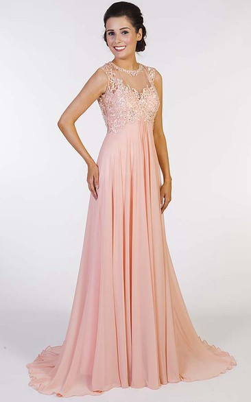 A-Line Sleeveless Beaded High-Neck Floor-Length Chiffon Prom Dress