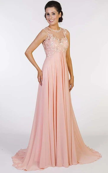 A-Line Sleeveless Beaded High-Neck Floor-Length Chiffon Prom Dress