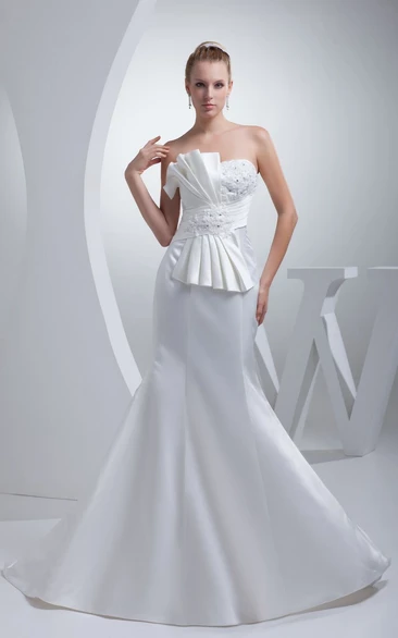 Strapless Mermaid Ruched Dress With Beading and Bow