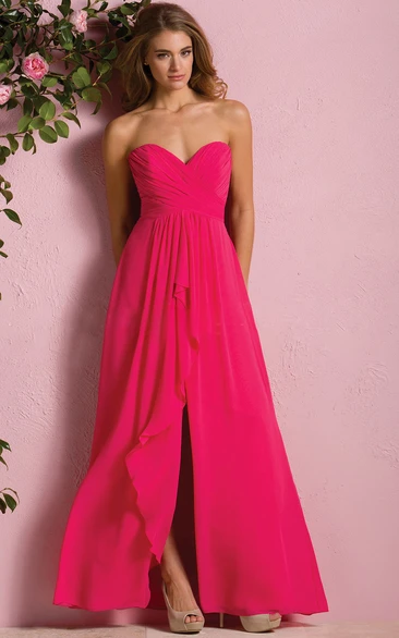 Sweetheart A-Line Gown With Front Slit And Ruffles