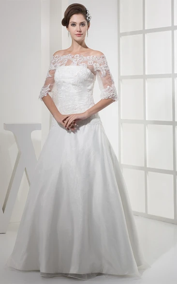 Elegant A-Line Off-The-Shoulder Gown With Appliques Illusion Neckline