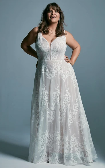 Ethereal Plus Size A Line Lace Wedding Dress with Ruching