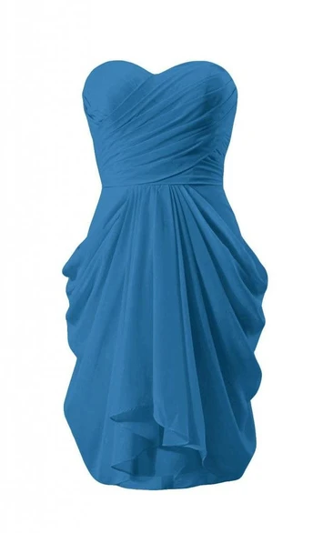 Sweetheart Asymmetrical Ruched Bodice Knee-length Ruffled Chiffon Dress