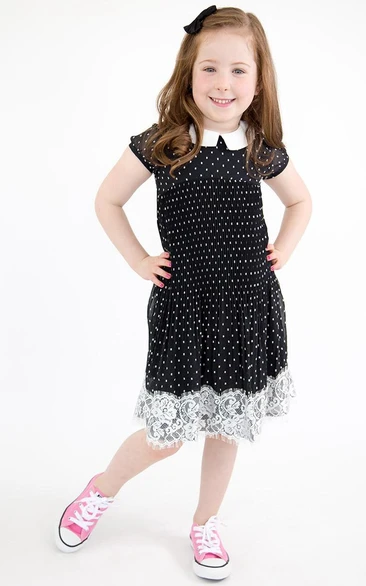Pleated Empire Cap-Sleeve Chiffon&Lace Flower Girl Dress