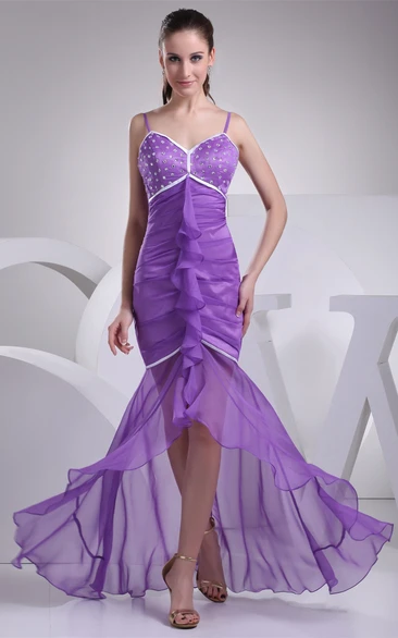 Spaghetti-Strap Mermaid High-Low Draping and Dress With Beading