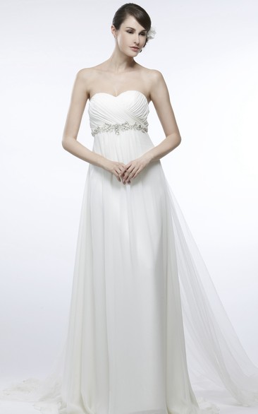 Sheath Sleeveless Sweetheart Criss-Cross Empire Chiffon Wedding Dress