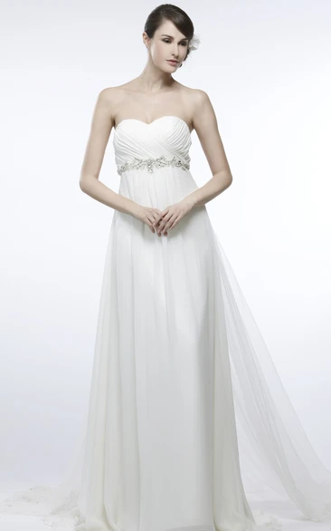 Sheath Sleeveless Sweetheart Criss-Cross Empire Chiffon Wedding Dress
