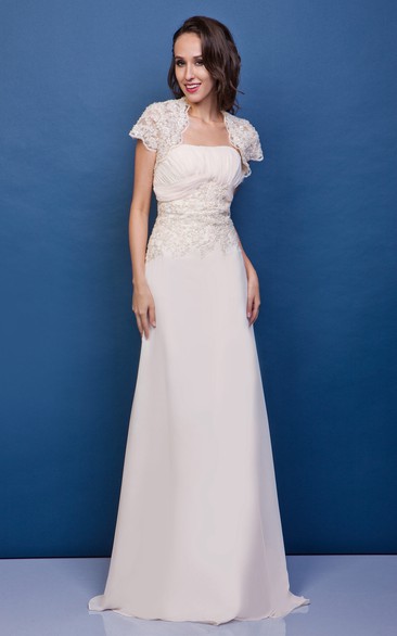 Exquisite Lace Sheath Maxi Dress With Ruching and Bolero