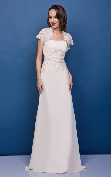Exquisite Lace Sheath Maxi Dress With Ruching and Bolero