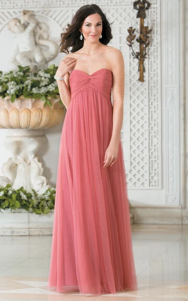 Sweetheart A-Line Floor-Length Pleated Tulle Gown