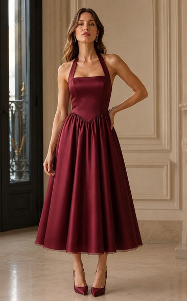 Robe bordeaux dos nu trapèze mi-longue