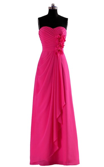 Strapless Floor-length Dress With Draping and Flowers
