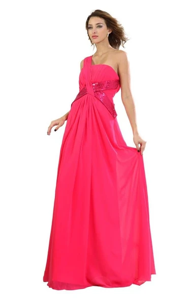 One-shoulder Chiffon Dress With Satin Cross Belt