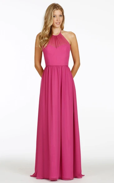 Sleeveless Scoop Maxi Chiffon Bridesmaid Dress With Straps