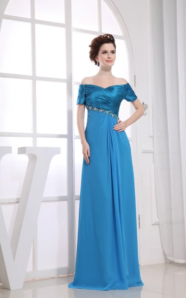 Refined Floor-Length Dress With Ruching and Beading