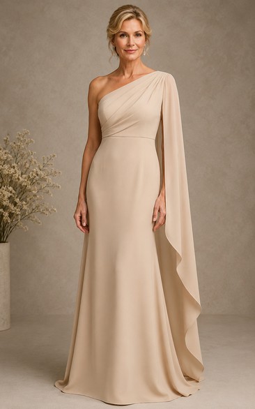 Robe de soirée champagne à une épaule et manches cape