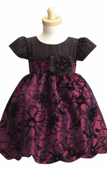 Tiered Cap-Sleeve Taffeta Flower Girl Dress