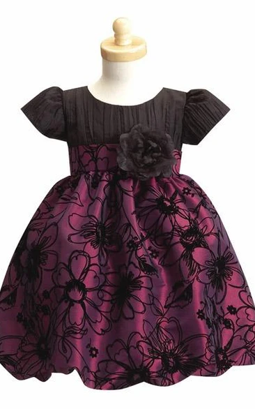 Tiered Cap-Sleeve Taffeta Flower Girl Dress